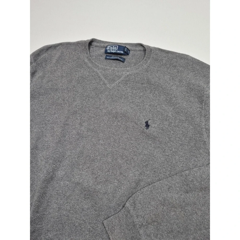VTG Polo Ralph Lauren Sweater Men's XL Gray 100% Cotton Crewneck Knit Pullover